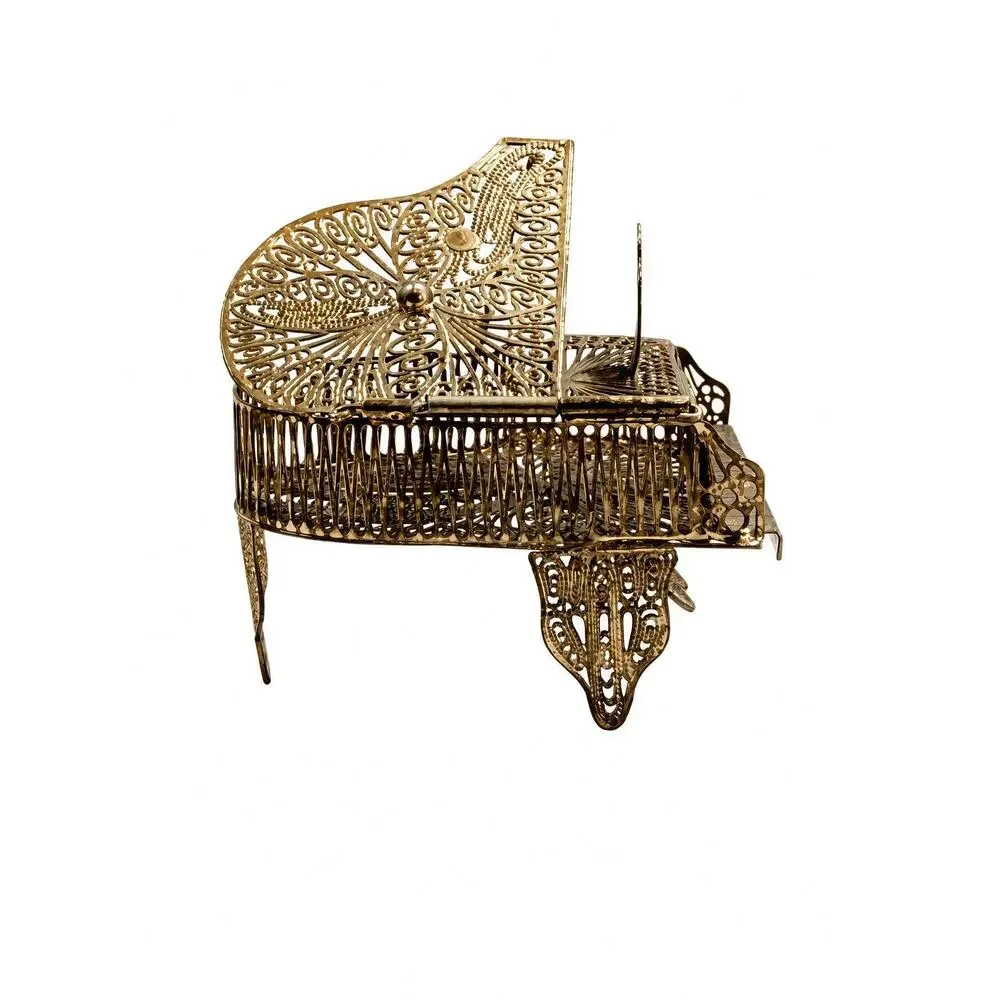 Vintage Silver Filigree Miniature Grand Piano, Wirework Trinket Box, Collectible